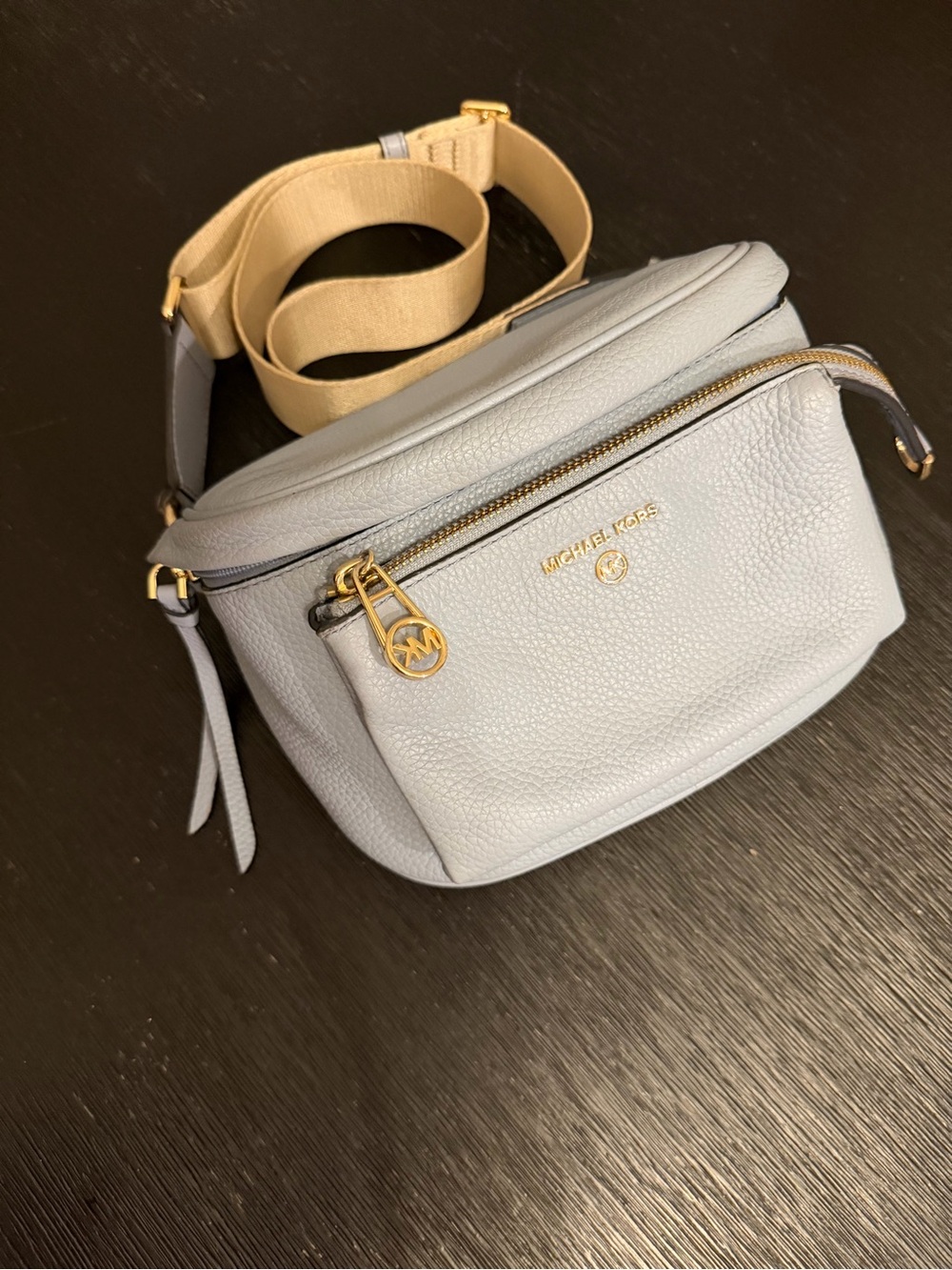 Michael Kors NWT Light Blue Pebbled Belt Bag Crossbody Fanny Pack Gold Hardware